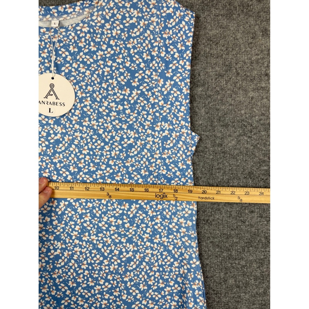 Anrabess Maxi‎ Dress Women L Blue Floral NEW Sleeveless Slit Pockets Summer - Picture 5 of 10
